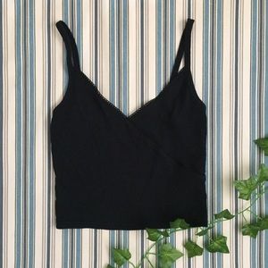 Black Waffle Knit Surplice Tank Top